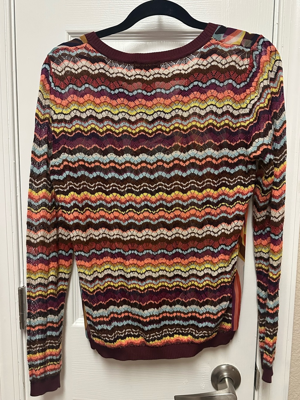 Missoni Multicolor V-Neck Long Sleeve Sweater — Burgundy, Teal, Mustard - Picture 2 of 3